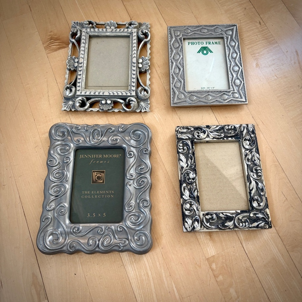 Set of 4 Silver Ornate Picture Frames with Accents for 3.5” x 5” Photos